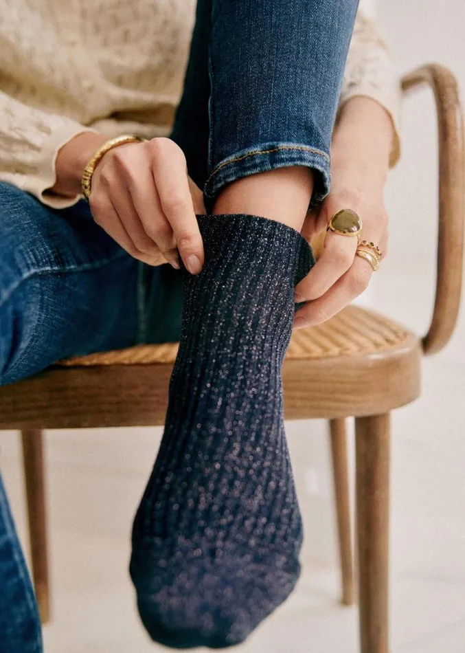 Szane Loafers and Sneakers Womens Lurex Socks Navy Blue