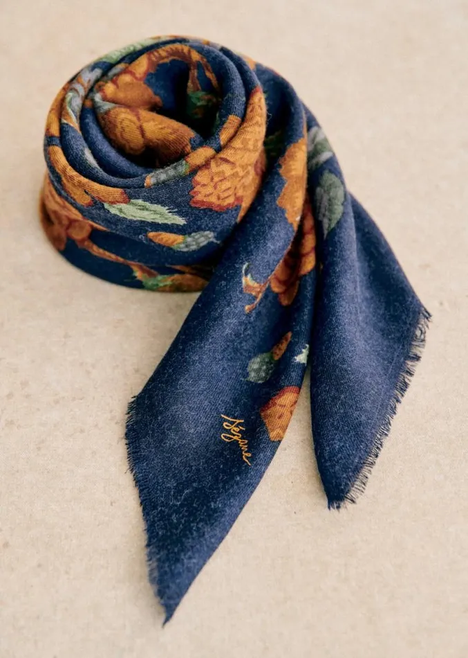 Szane Scarves Womens Pio Scarf Navy Retro Flowers