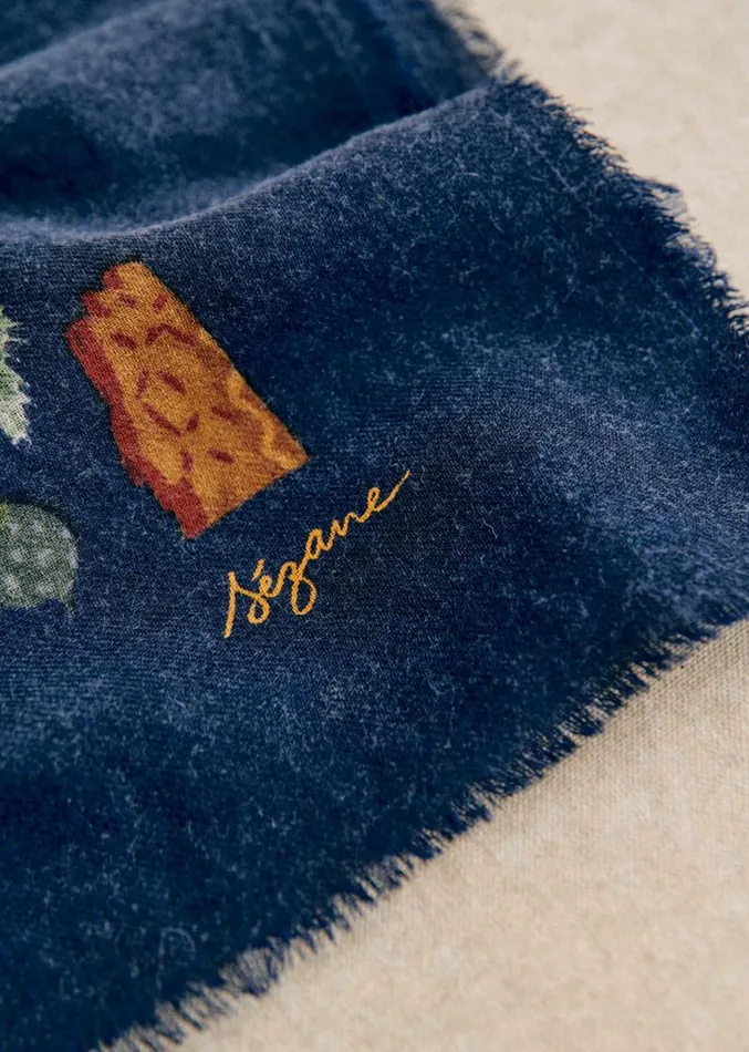 Szane Scarves Womens Pio Scarf Navy Retro Flowers