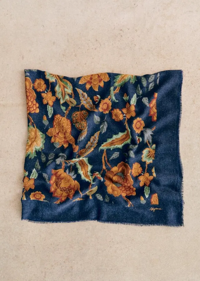 Szane Scarves Womens Pio Scarf Navy Retro Flowers