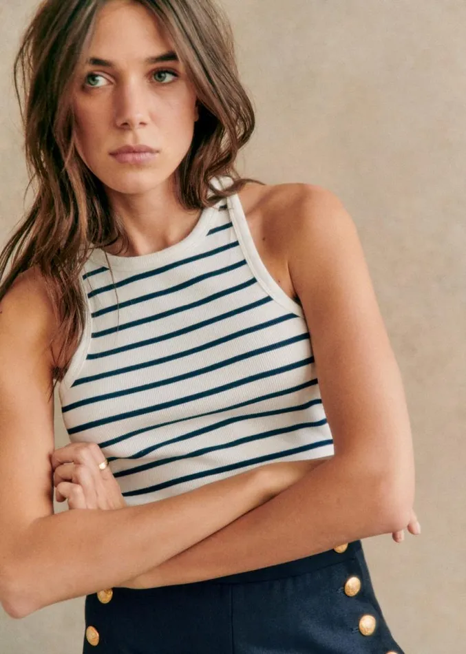 Szane Tshirts and Bodysuits Womens Marcelo Top Natural Navy