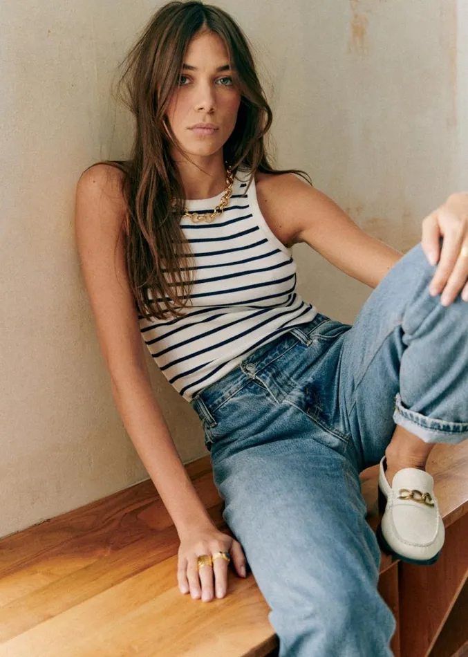 Szane Tshirts and Bodysuits Womens Marcelo Top Natural Navy