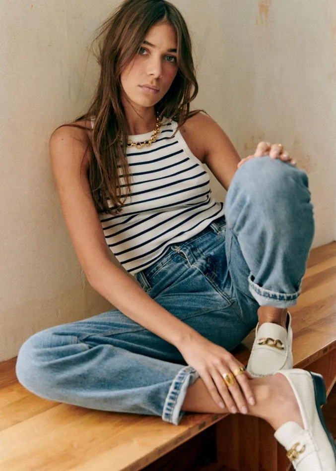 Szane Tshirts and Bodysuits Womens Marcelo Top Natural Navy