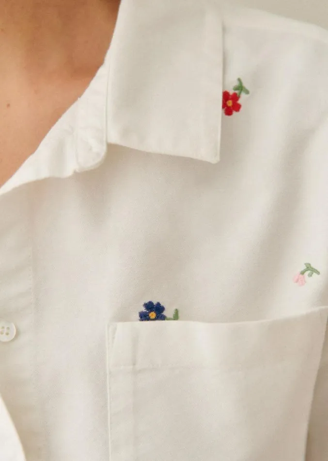 Szane Tops Womens Tomboy Shirt Multicolour Embroidered Flowers
