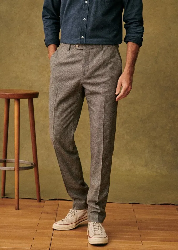 Szane Trousers Mens Carl Trousers Beige Houndstooth