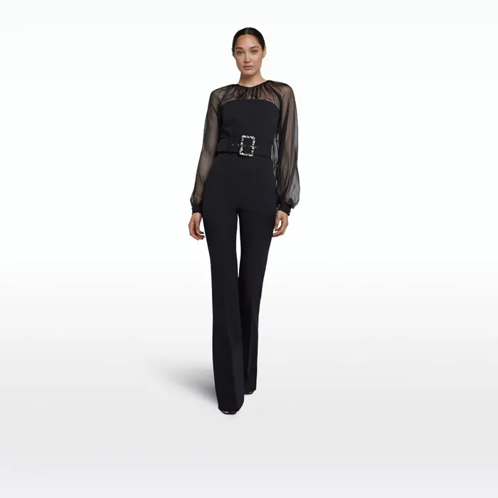 Safiyaa Aternia Black Jumpsuit With Embroidered Buckle Belt Women Jumpsuits