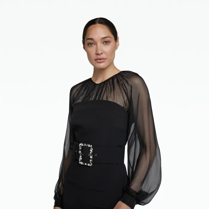 Safiyaa Aternia Black Jumpsuit With Embroidered Buckle Belt Women Jumpsuits