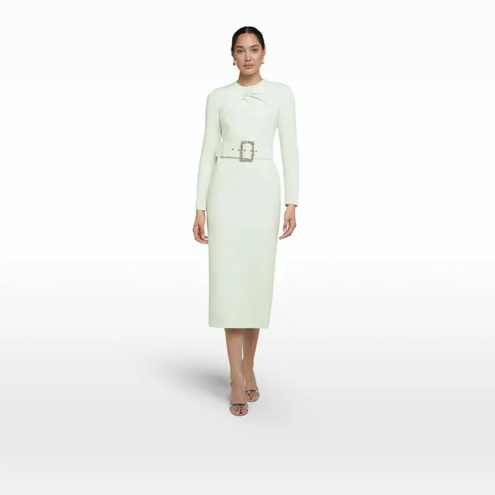 Safiyaa Brunna Spearmint Midi Dress With Embroidered Belt Women Dresses