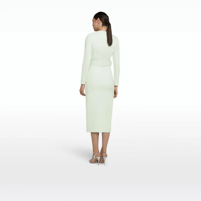 Safiyaa Brunna Spearmint Midi Dress With Embroidered Belt Women Dresses