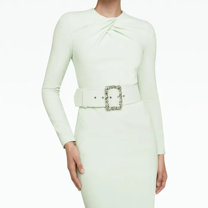 Safiyaa Brunna Spearmint Midi Dress With Embroidered Belt Women Dresses