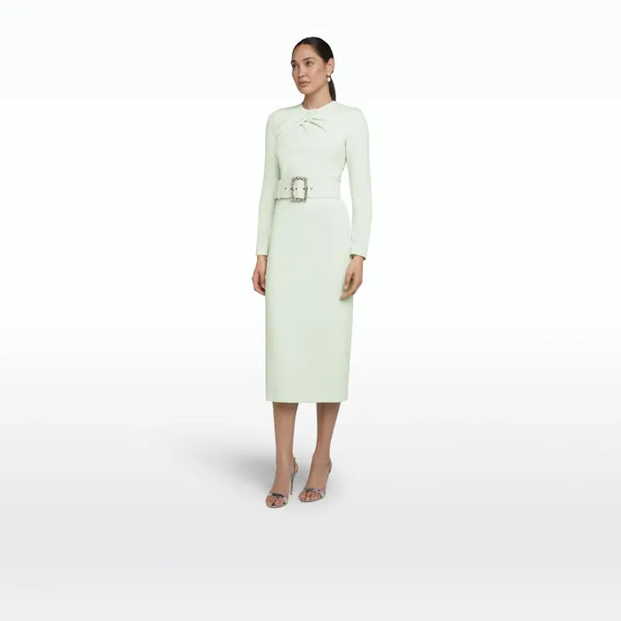 Safiyaa Brunna Spearmint Midi Dress With Embroidered Belt Women Dresses