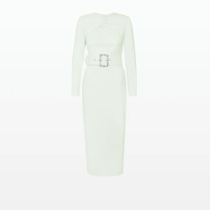 Safiyaa Brunna Spearmint Midi Dress With Embroidered Belt Women Dresses