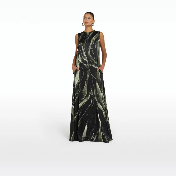 Safiyaa Carrara Black Marble Print Long Dress Women Dresses