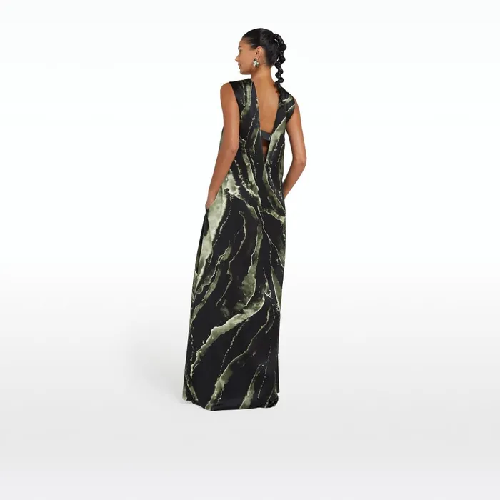 Safiyaa Carrara Black Marble Print Long Dress Women Dresses
