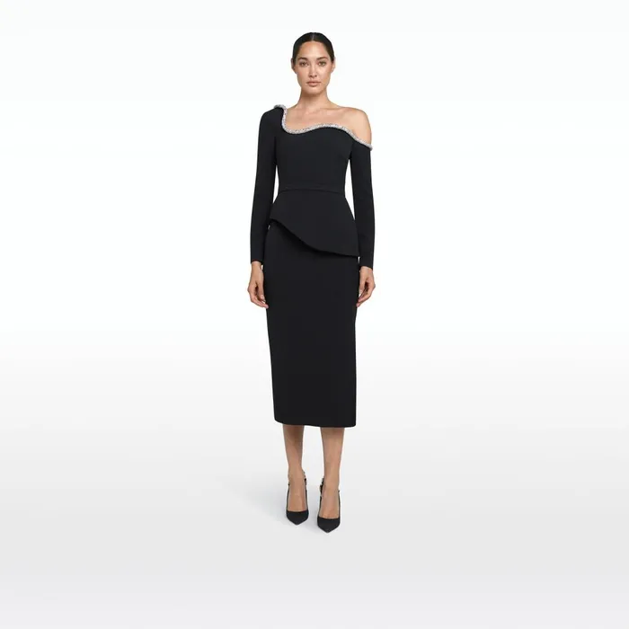 Safiyaa Constanza Black Embroidered Midi Dress Women Dresses
