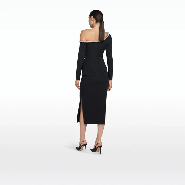 Safiyaa Constanza Black Embroidered Midi Dress Women Dresses