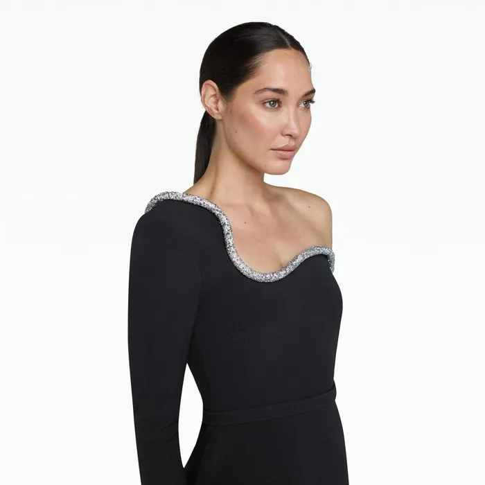 Safiyaa Constanza Black Embroidered Midi Dress Women Dresses
