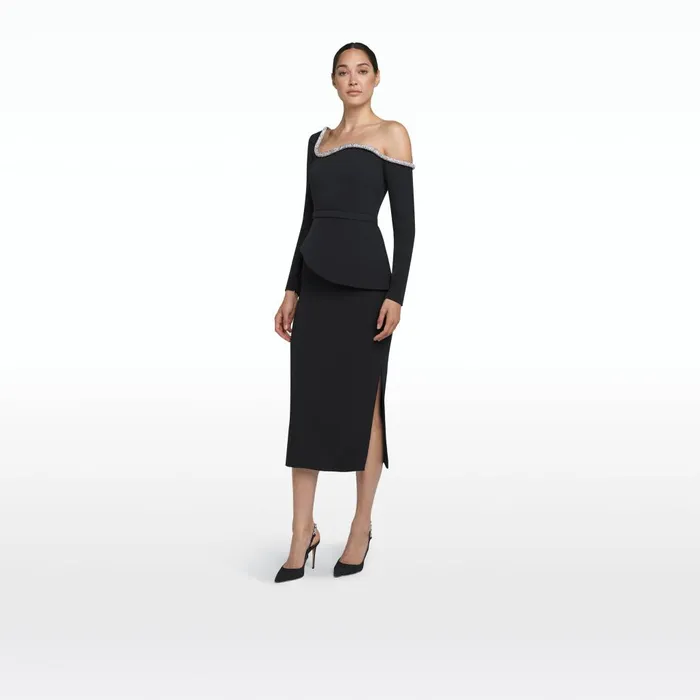 Safiyaa Constanza Black Embroidered Midi Dress Women Dresses