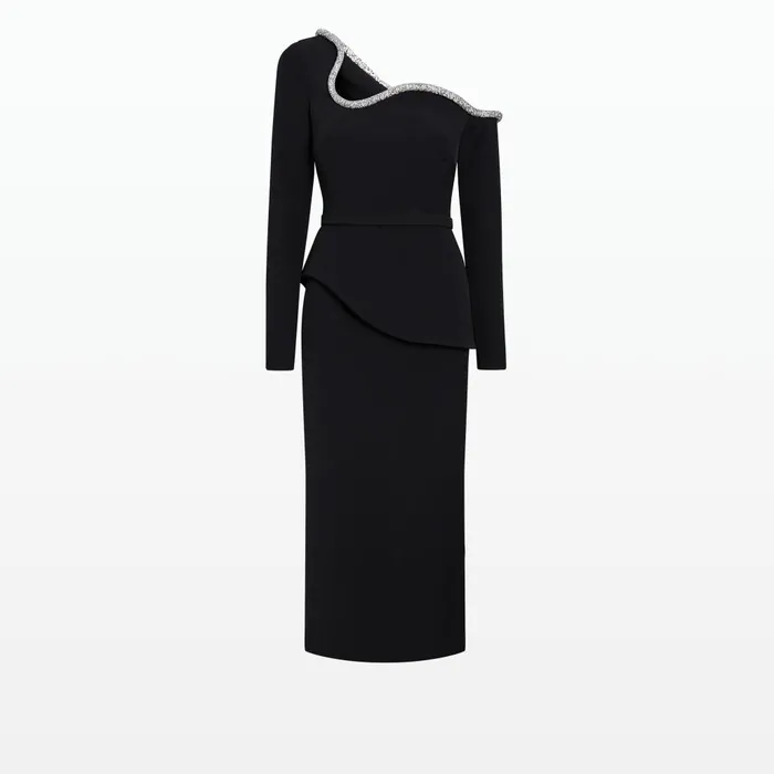 Safiyaa Constanza Black Embroidered Midi Dress Women Dresses