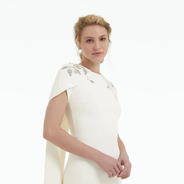 Safiyaa Ginkgo Flower Bud Embroidered Ivory Dress Women Dresses