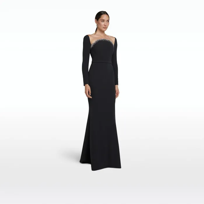 Safiyaa Heidi Black Embroidered Long Dress Women Dresses