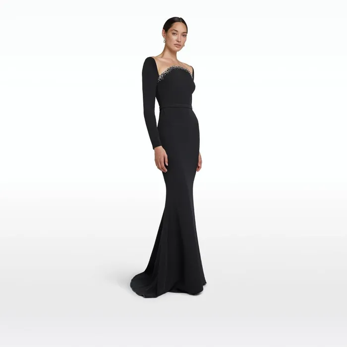 Safiyaa Heidi Black Embroidered Long Dress Women Dresses