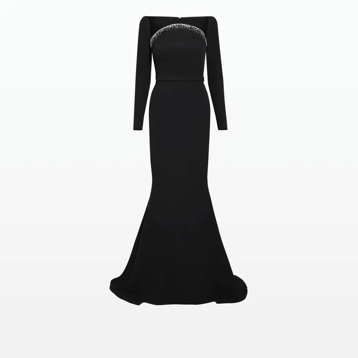 Safiyaa Heidi Black Embroidered Long Dress Women Dresses