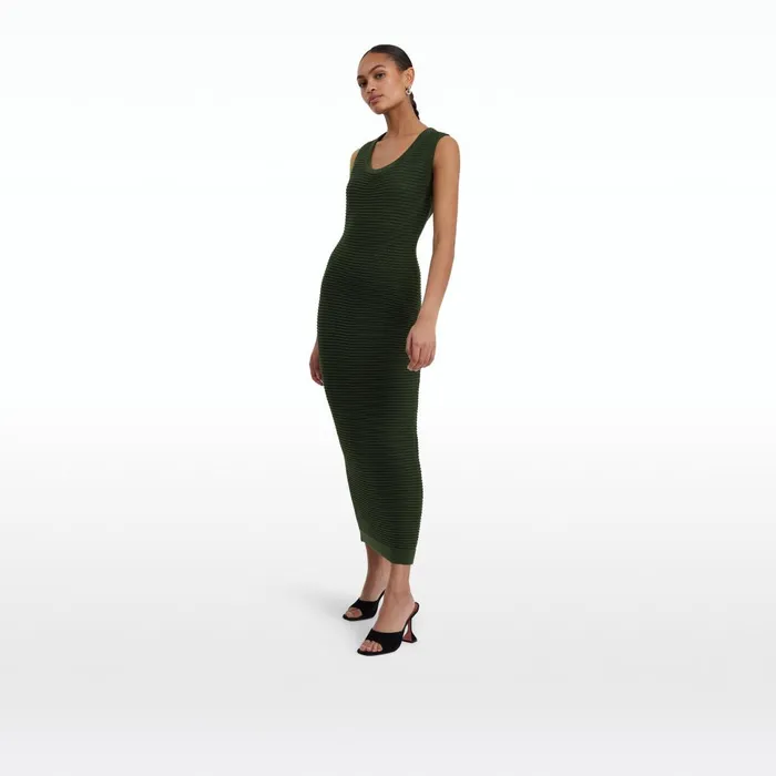 Safiyaa Klaudette Olive Crochet Midi Dress Women Dresses
