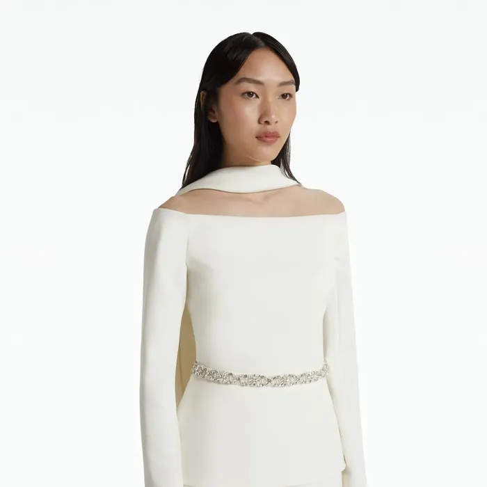 Safiyaa Lucile Ivory Top With Embroidered Belt Women Tops