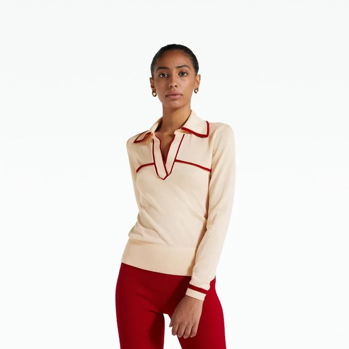 Safiyaa Lydie Powder and Azalea Red Knit Women Tops