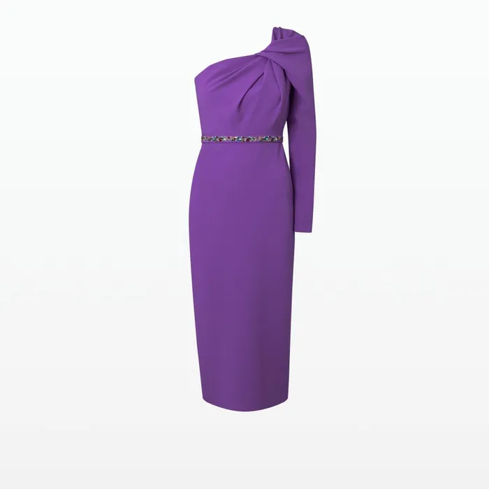 Safiyaa Maha Lilac Embroidered Midi Dress Women Dresses