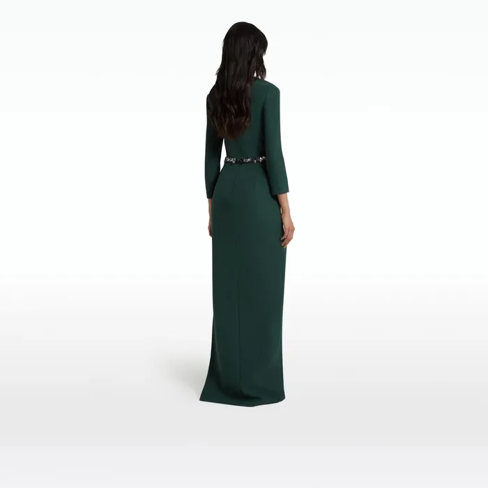 Safiyaa Mahir Darkest Spruce Long Dress With Embroidered Belt Women Dresses