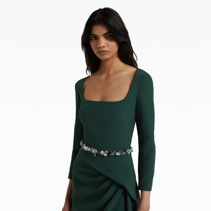 Safiyaa Mahir Darkest Spruce Long Dress With Embroidered Belt Women Dresses