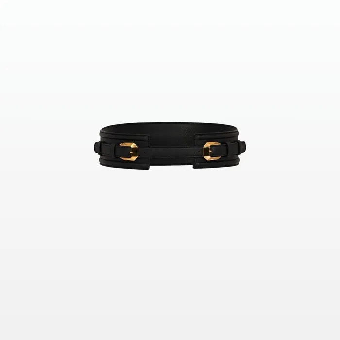 Safiyaa Maud BlackGold Leather Belt Women Accessories