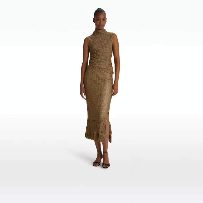 Safiyaa Remmie Gold Knit Skirt Women Skirts