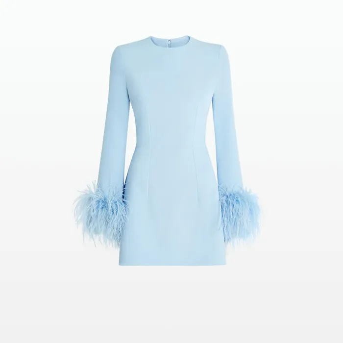 Safiyaa Rena Pale Blue FeatherTrimmed Short Dress Women Dresses
