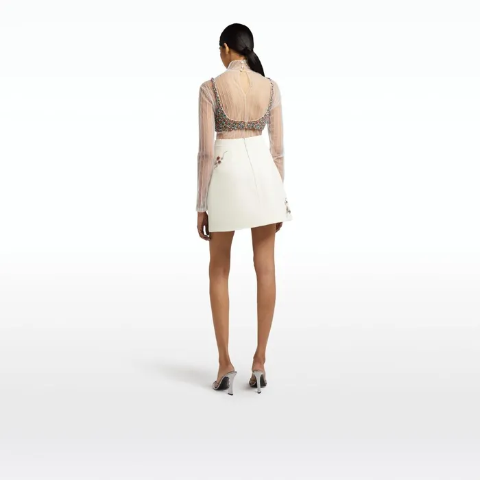 Safiyaa Trace Ivory Pintucked Tulle Top Women Tops