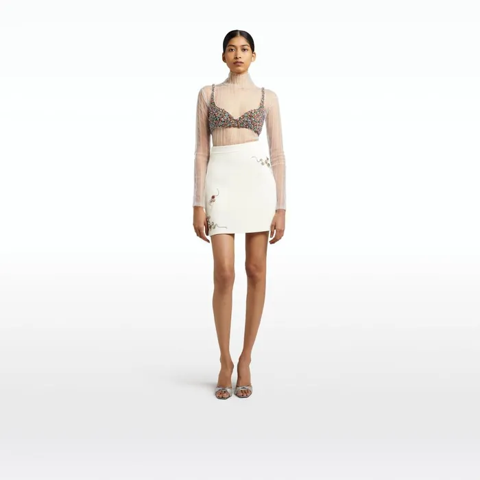 Safiyaa Trace Ivory Pintucked Tulle Top Women Tops