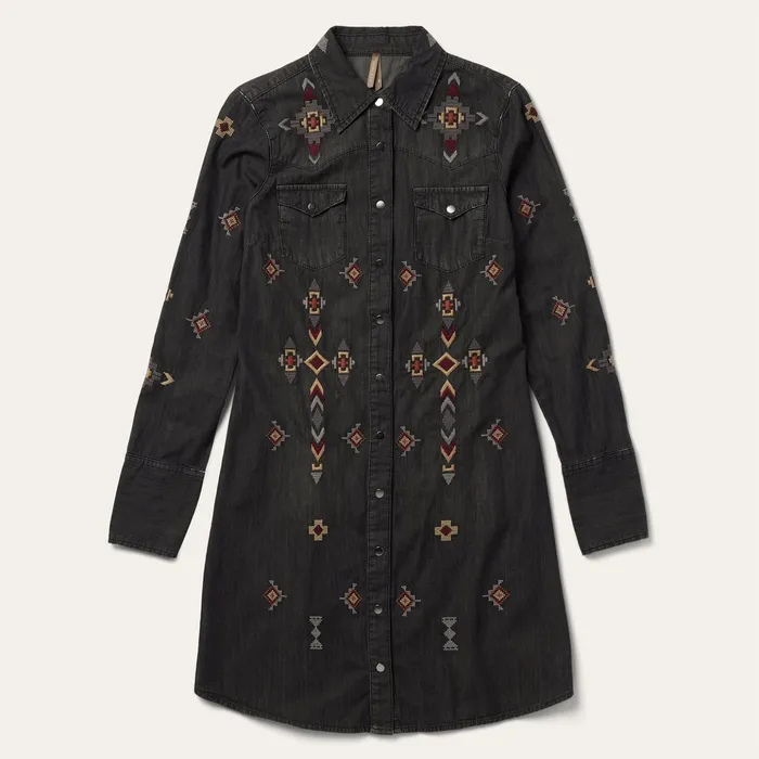 Shirt Dresses Women Stetson Embroidered Black Denim Shirt Dress Black