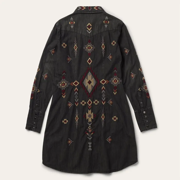 Shirt Dresses Women Stetson Embroidered Black Denim Shirt Dress Black