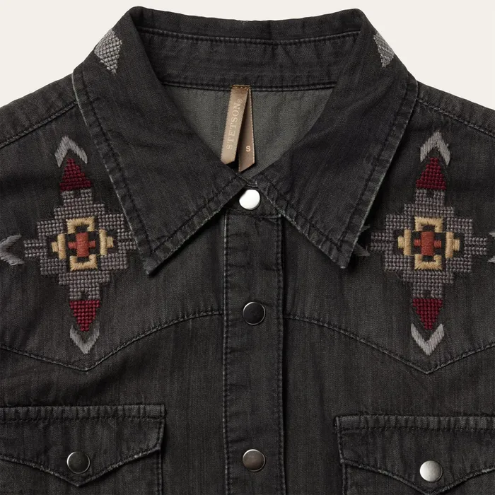 Shirt Dresses Women Stetson Embroidered Black Denim Shirt Dress Black