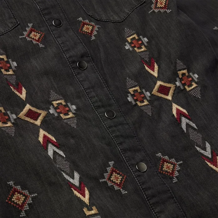 Shirt Dresses Women Stetson Embroidered Black Denim Shirt Dress Black
