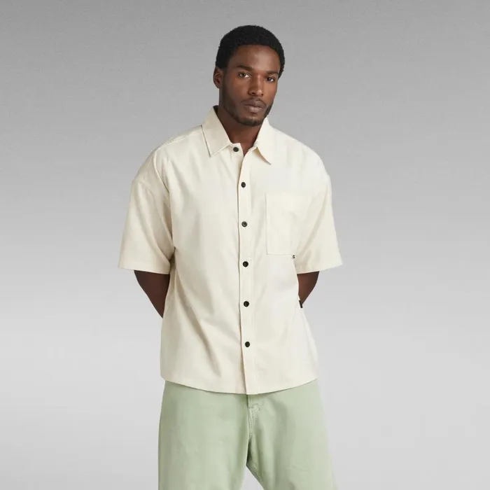 Shirts Men GStar RAW Oversized Boxy Shirt 1 Pocket Ecru