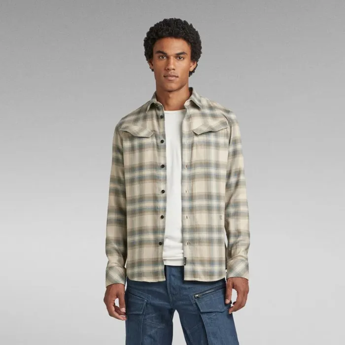 Shirts Men GStar RAW Slant Pocket Slim Shirt Westpoint Khaki Dale Check