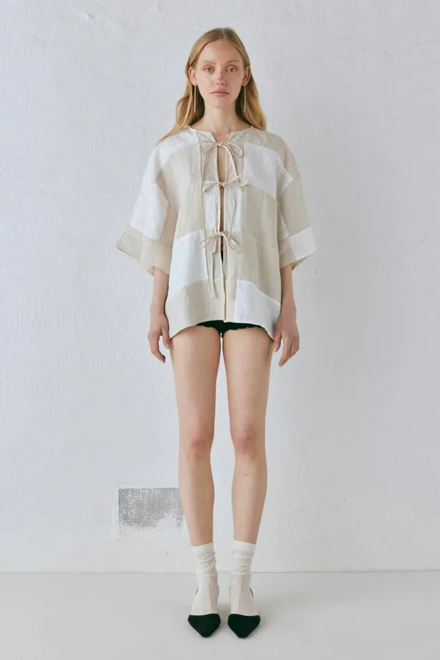 Shirts Women VRG GRL Naomi Linen Smock Top Natural Shirts Women VRG GRL Naomi Linen Smock Top Natural