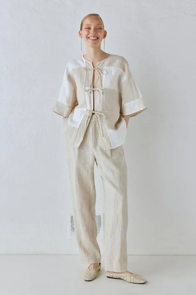Shirts Women VRG GRL Naomi Linen Smock Top Natural Shirts Women VRG GRL Naomi Linen Smock Top Natural