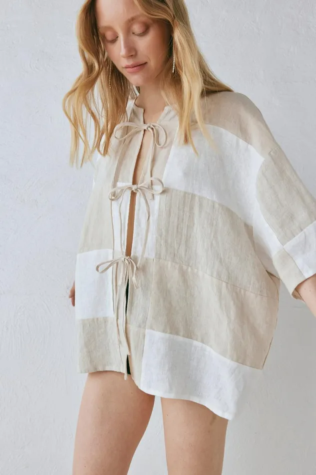 Shirts Women VRG GRL Naomi Linen Smock Top Natural Shirts Women VRG GRL Naomi Linen Smock Top Natural