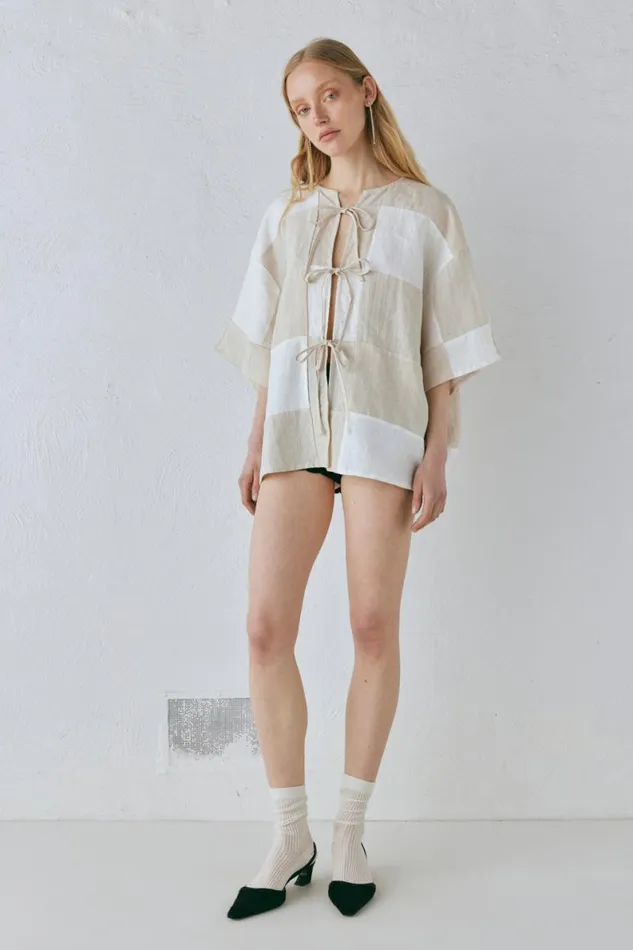 Shirts Women VRG GRL Naomi Linen Smock Top Natural Shirts Women VRG GRL Naomi Linen Smock Top Natural
