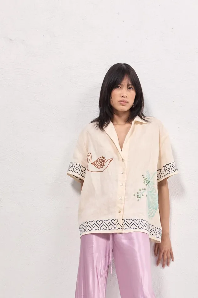 Shirts Women VRG GRL Natalia Linen Shirt Cream