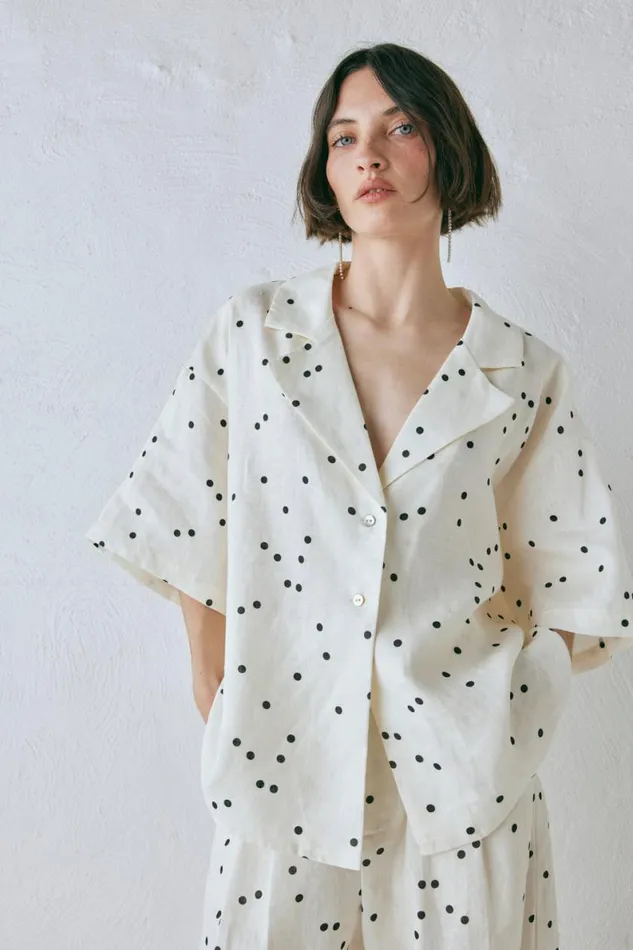 Short Sleeve Women VRG GRL Anke Linen Shirt Dot